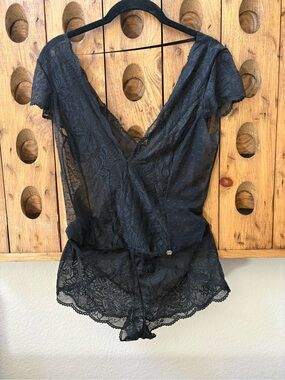 Jette Black Lace V-Neck Chemise Romper